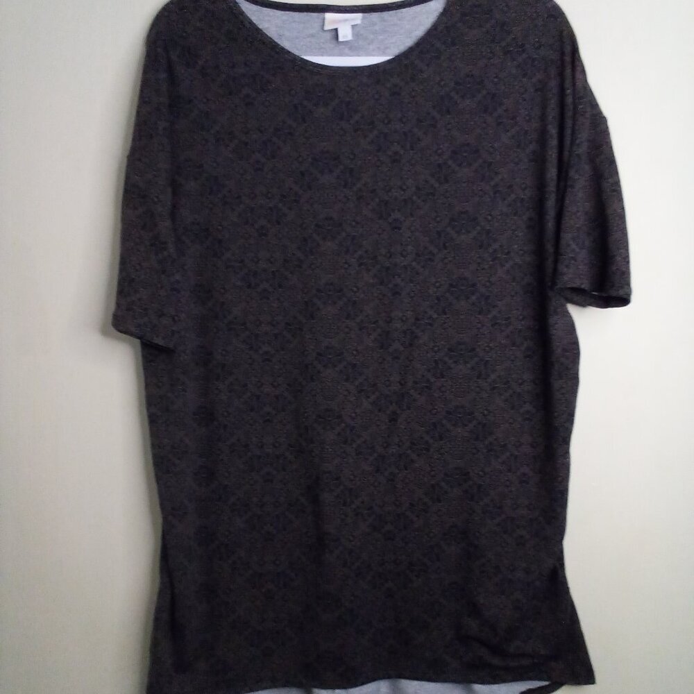 Lularoe Shirt Women XS Short Sleeve Tunic Pattern Brown Black